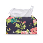 Vintage Rose Floral Flower Pattern Print Leather Tissue Box Cover