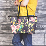 Vintage Rose Floral Flower Pattern Print Leather Tote Bag