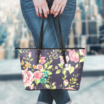 Vintage Rose Floral Flower Pattern Print Leather Tote Bag