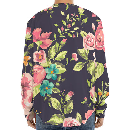 Vintage Rose Floral Flower Pattern Print Long Sleeve Baseball Jersey