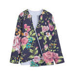 Vintage Rose Floral Flower Pattern Print Long Sleeve Short Coat