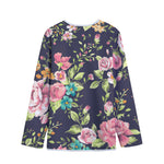 Vintage Rose Floral Flower Pattern Print Long Sleeve Short Coat