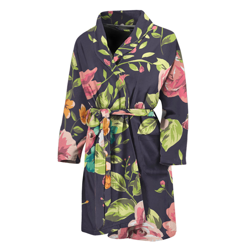 Vintage Rose Floral Flower Pattern Print Men's Bathrobe