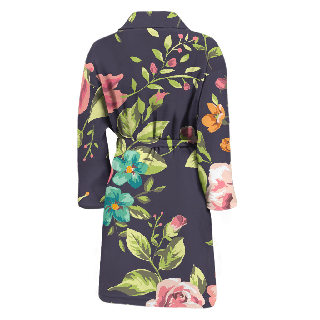 Vintage Rose Floral Flower Pattern Print Men's Bathrobe