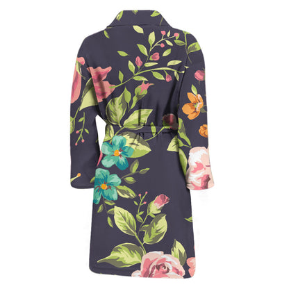 Vintage Rose Floral Flower Pattern Print Men's Bathrobe