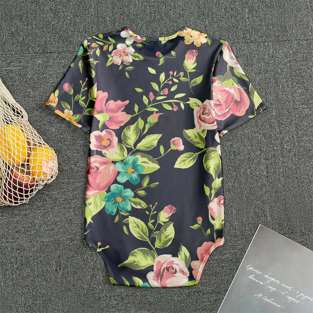 Vintage Rose Floral Flower Pattern Print Men's Bodysuit