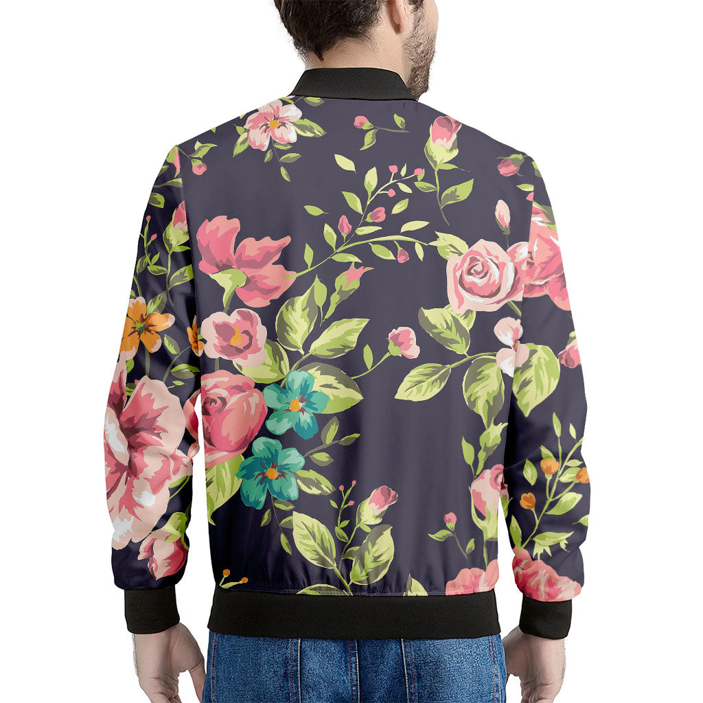 Vintage Rose Floral Flower Pattern Print Men's Bomber Jacket