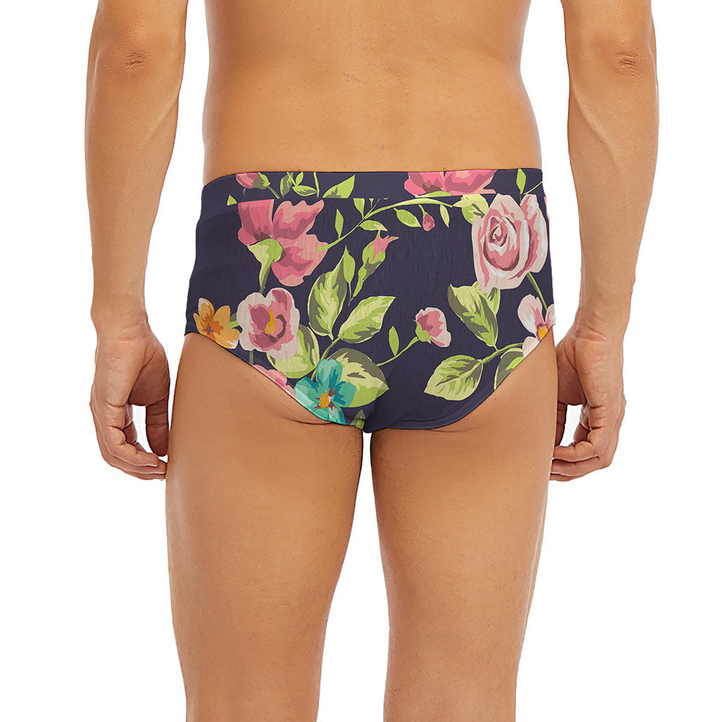 Vintage Rose Floral Flower Pattern Print Men's Briefs