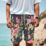 Vintage Rose Floral Flower Pattern Print Men's Cargo Shorts