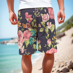 Vintage Rose Floral Flower Pattern Print Men's Cargo Shorts