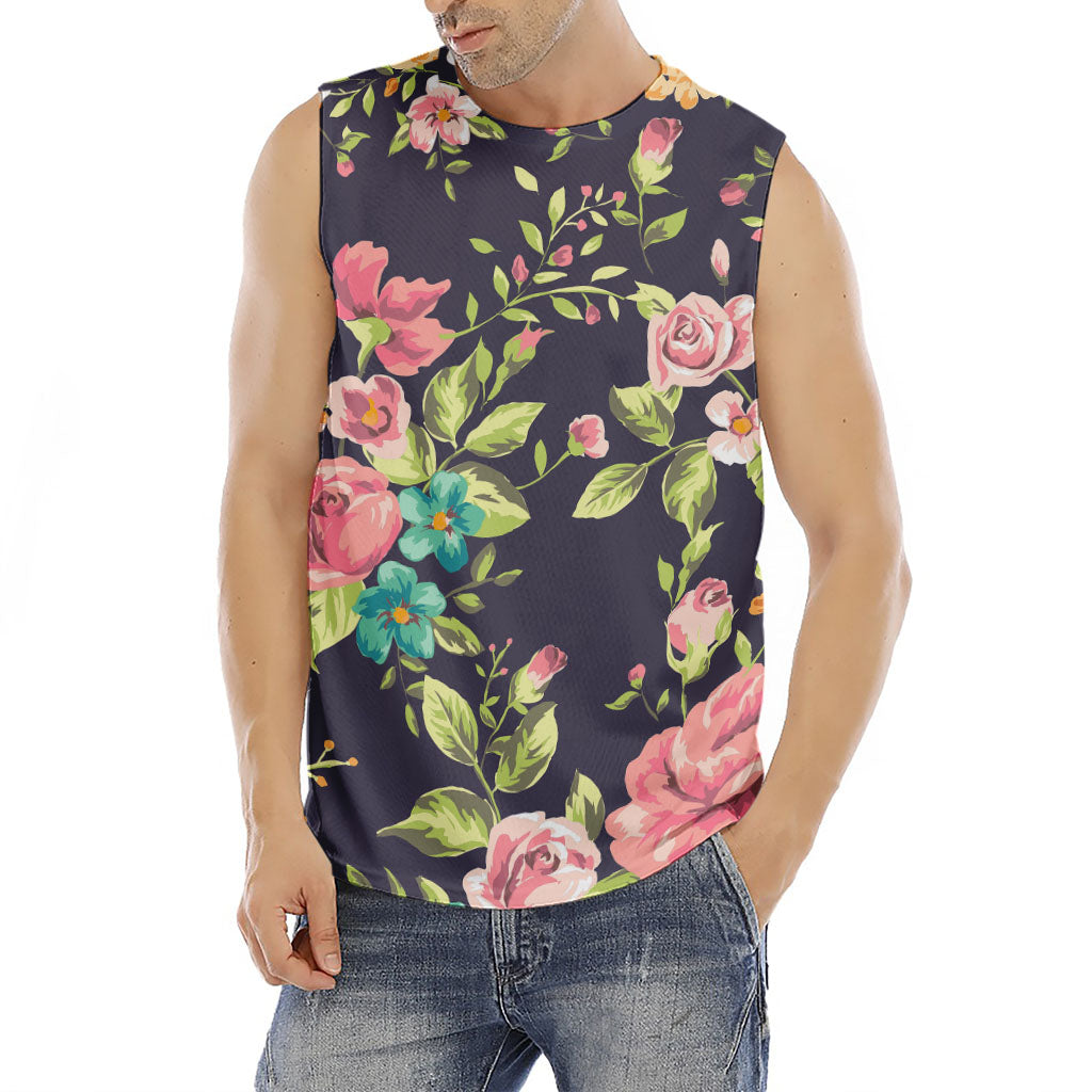 Vintage Rose Floral Flower Pattern Print Men's Fitness Tank Top