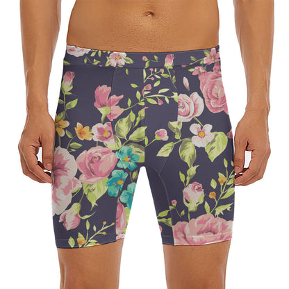 Vintage Rose Floral Flower Pattern Print Men's Long Boxer Briefs