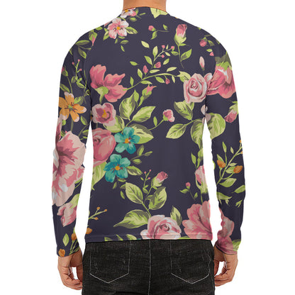 Vintage Rose Floral Flower Pattern Print Men's Long Sleeve Rash Guard
