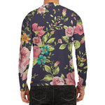 Vintage Rose Floral Flower Pattern Print Men's Long Sleeve Rash Guard