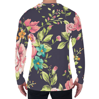 Vintage Rose Floral Flower Pattern Print Men's Long Sleeve T-Shirt