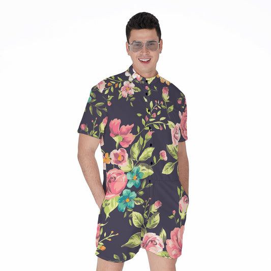 Vintage Rose Floral Flower Pattern Print Men's Rompers