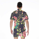 Vintage Rose Floral Flower Pattern Print Men's Rompers