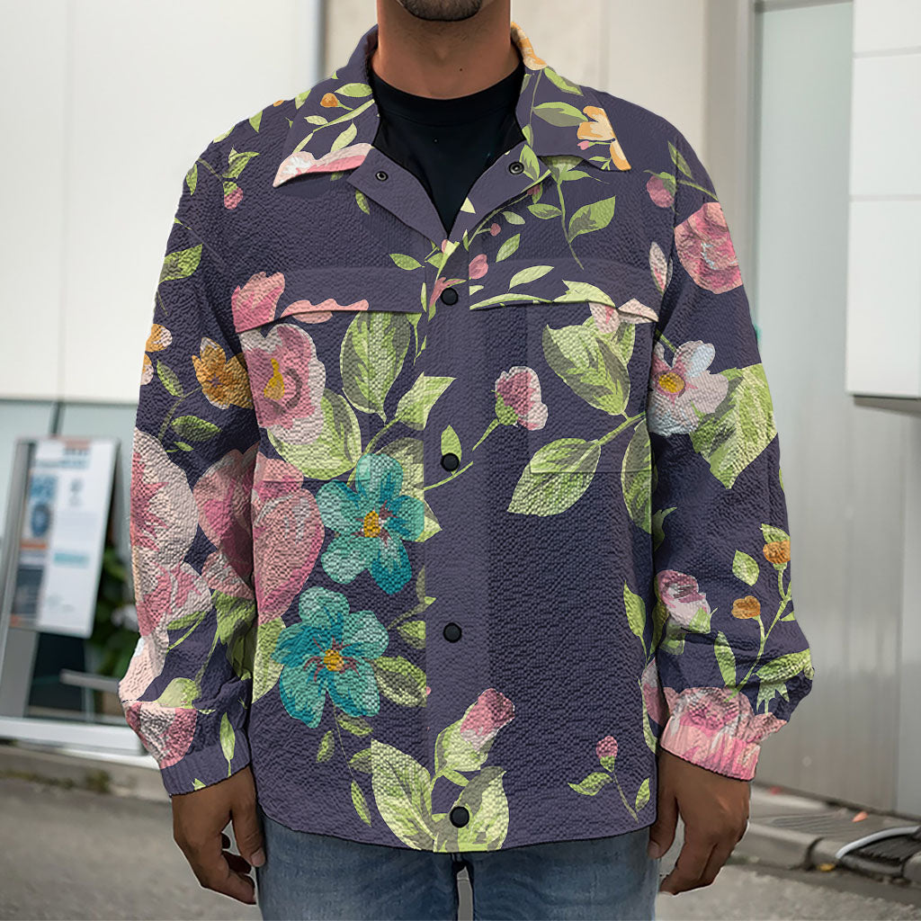 Vintage Rose Floral Flower Pattern Print Men's Shirt Jacket