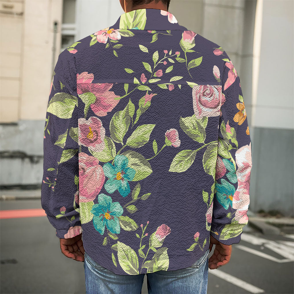 Vintage Rose Floral Flower Pattern Print Men's Shirt Jacket