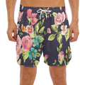 Vintage Rose Floral Flower Pattern Print Men's Split Running Shorts