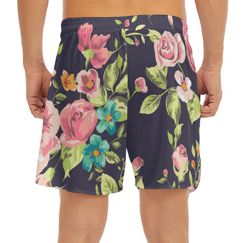 Vintage Rose Floral Flower Pattern Print Men's Split Running Shorts