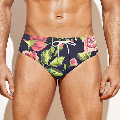Vintage Rose Floral Flower Pattern Print Men's Swim Briefs