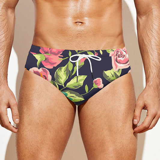 Vintage Rose Floral Flower Pattern Print Men's Swim Briefs
