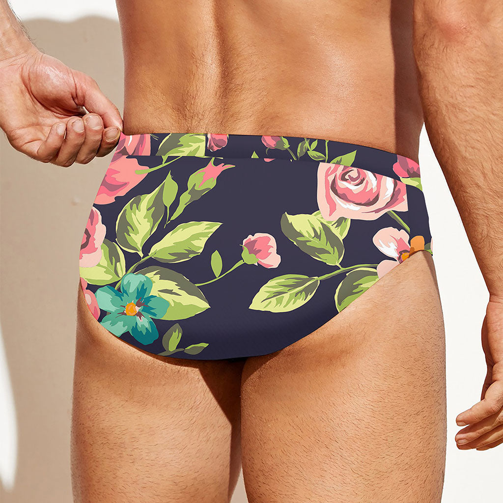Vintage Rose Floral Flower Pattern Print Men's Swim Briefs