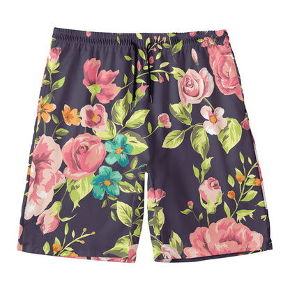 Vintage Rose Floral Flower Pattern Print Men's Swim Trunks