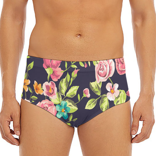 Vintage Rose Floral Flower Pattern Print Men's Triangle Swim Briefs