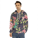 Vintage Rose Floral Flower Pattern Print Men's Velvet Pullover Hoodie