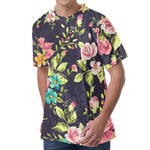 Vintage Rose Floral Flower Pattern Print Men's Velvet T-Shirt