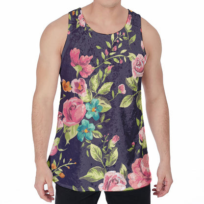 Vintage Rose Floral Flower Pattern Print Men's Velvet Tank Top