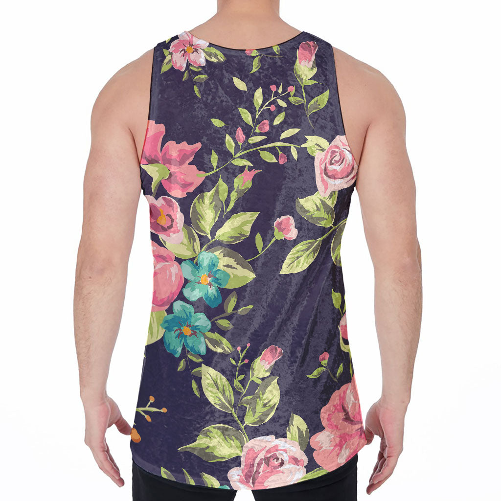 Vintage Rose Floral Flower Pattern Print Men's Velvet Tank Top