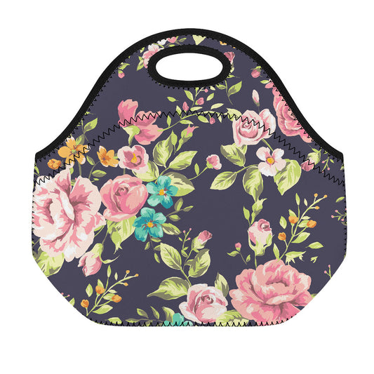 Vintage Rose Floral Flower Pattern Print Neoprene Lunch Bag