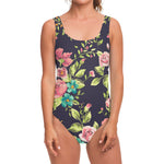Vintage Rose Floral Flower Pattern Print One Piece Swimsuit