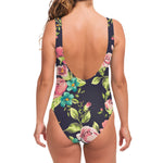 Vintage Rose Floral Flower Pattern Print One Piece Swimsuit