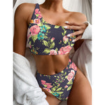 Vintage Rose Floral Flower Pattern Print One Shoulder Bikini Top