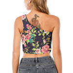 Vintage Rose Floral Flower Pattern Print One Shoulder Crop Top