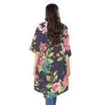 Vintage Rose Floral Flower Pattern Print Open Front Beach Cover Up