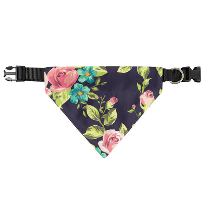 Vintage Rose Floral Flower Pattern Print Over The Collar Dog Bandana