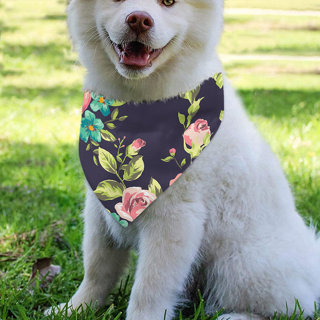 Vintage Rose Floral Flower Pattern Print Over The Collar Dog Bandana
