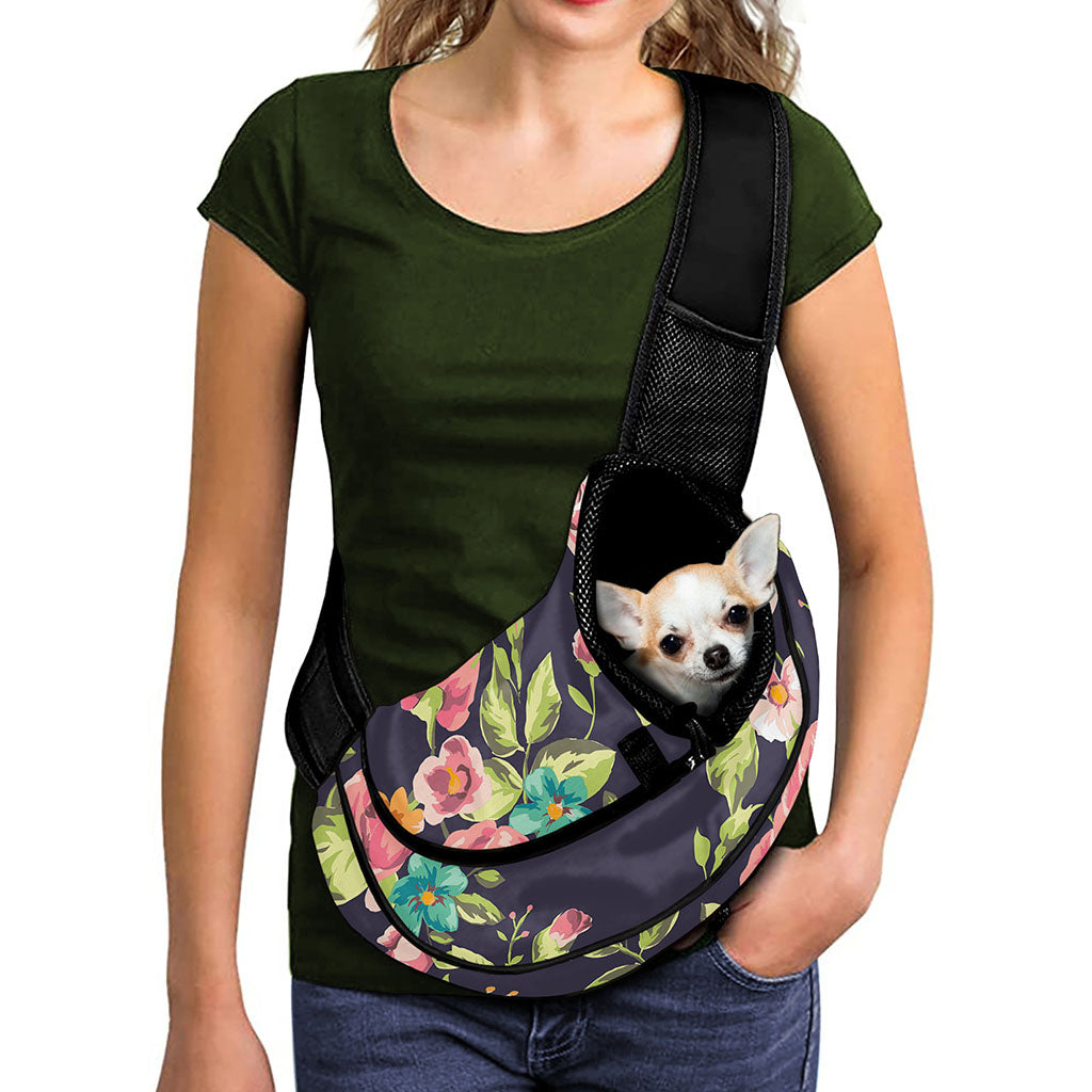 Vintage Rose Floral Flower Pattern Print Pet Sling Carrier