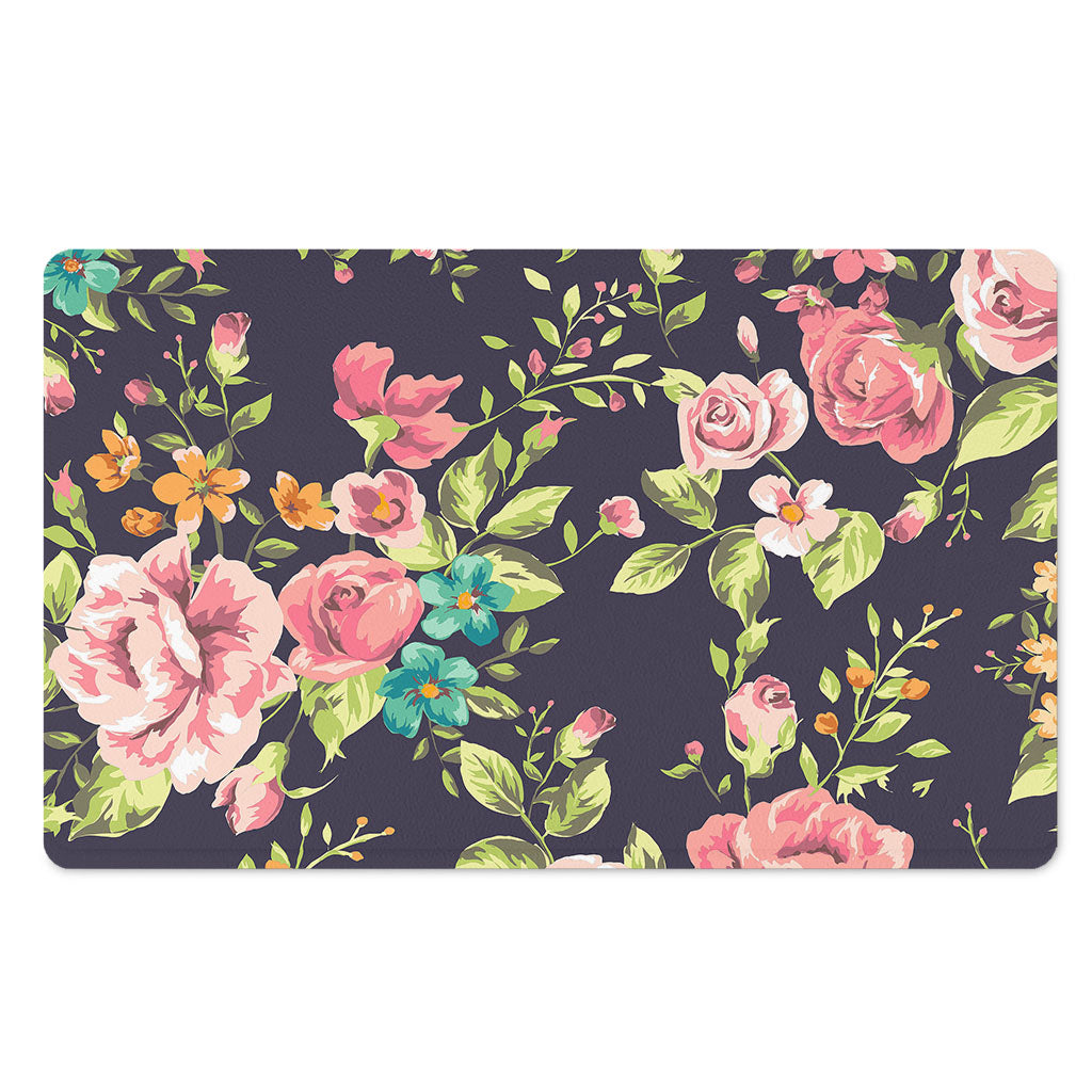 Vintage Rose Floral Flower Pattern Print Polyester Doormat