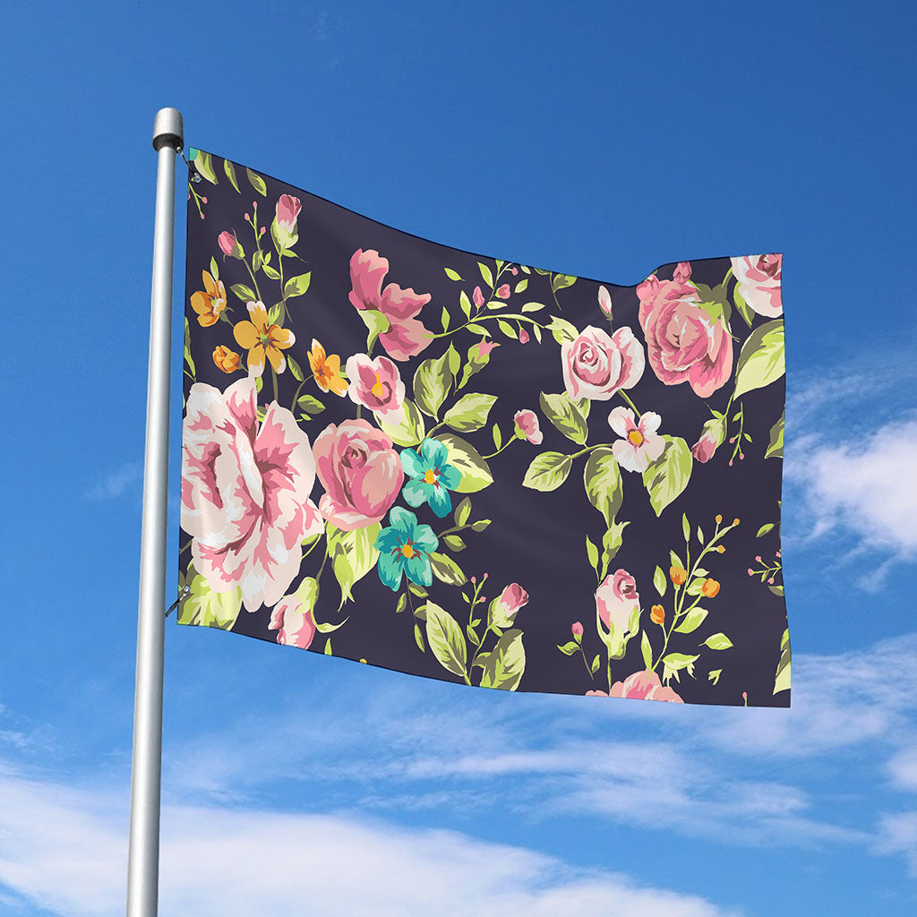 Vintage Rose Floral Flower Pattern Print Polyester Flag