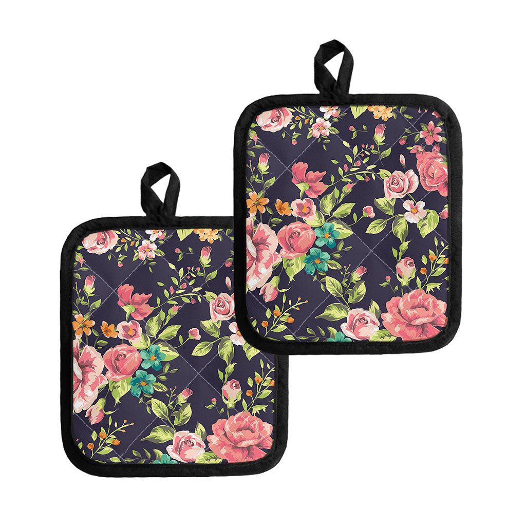 Vintage Rose Floral Flower Pattern Print Pot Holders