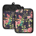Vintage Rose Floral Flower Pattern Print Pot Holders With Pocket
