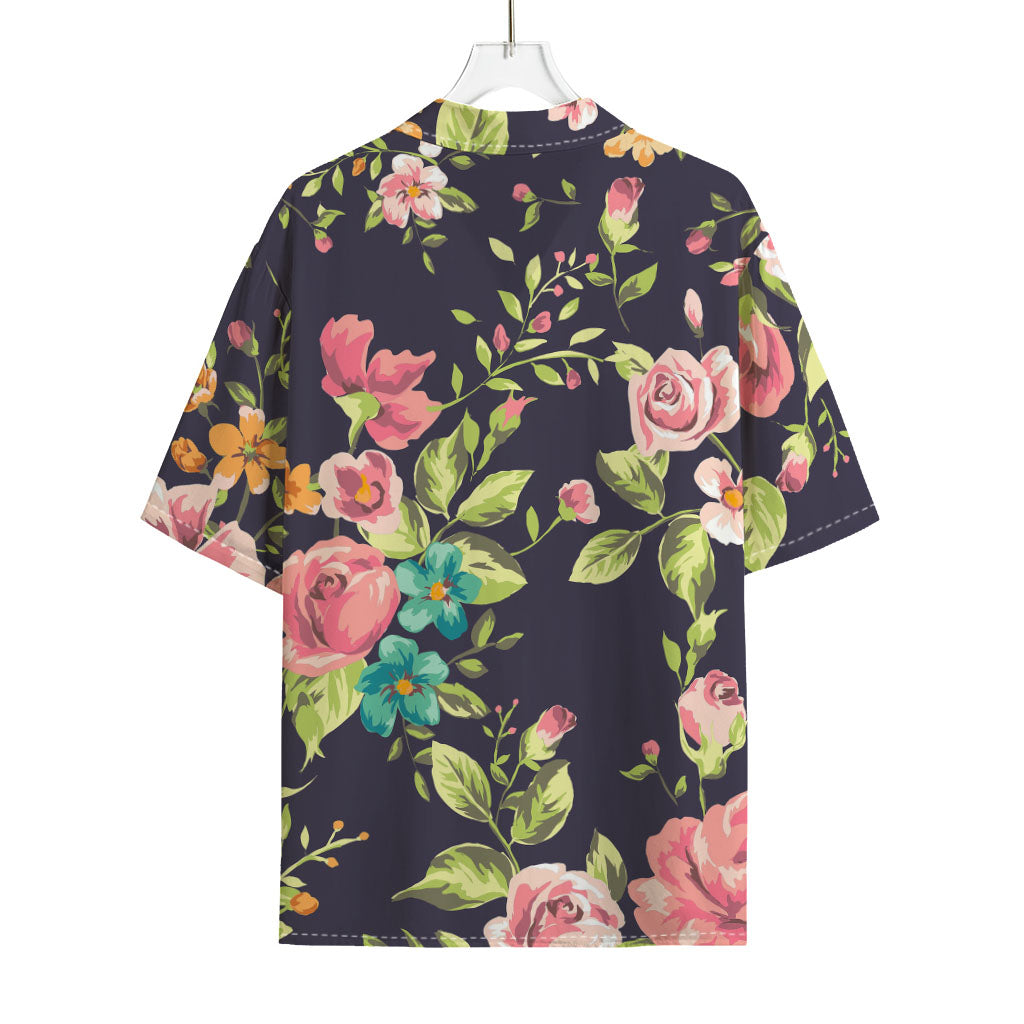 Vintage Rose Floral Flower Pattern Print Rayon Hawaiian Shirt