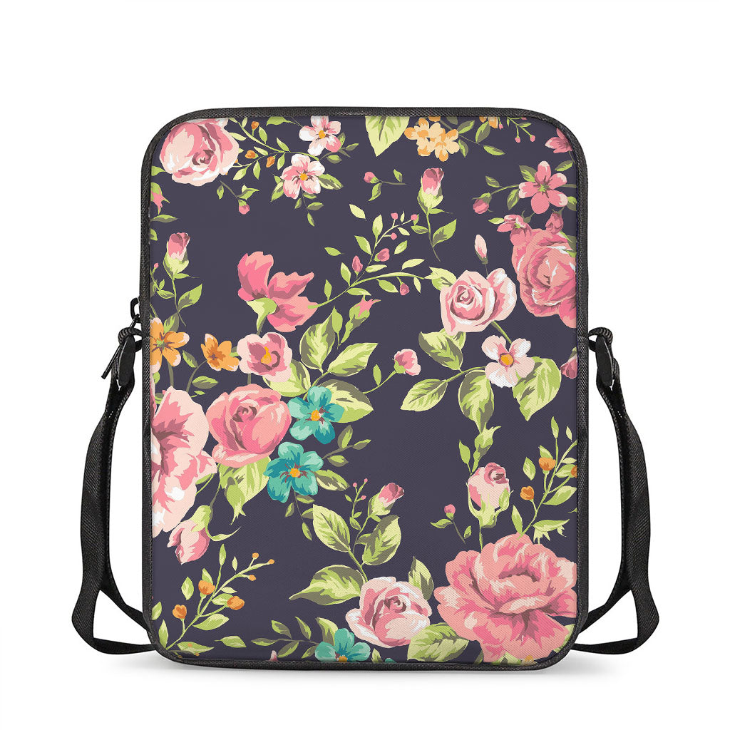 Vintage Rose Floral Flower Pattern Print Rectangular Crossbody Bag