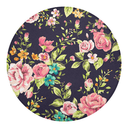 Vintage Rose Floral Flower Pattern Print Round Blanket
